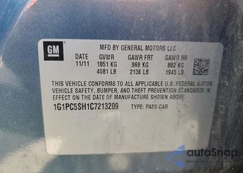 2012 Chevrolet Cruze Ls from USA, damaged, VIN 1G1PC5SH1C7213209